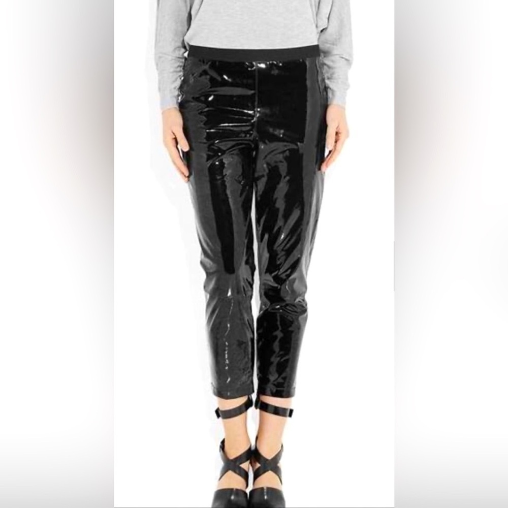 NWT Les Chiffoniers Black Patent Leather Stud Cuff Leggings Size: XS